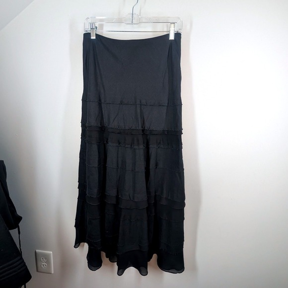 White House Black Market Black Tiered Ruffle Maxi Skirt Size 4 - Picture 6 of 6